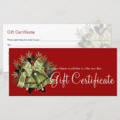 Carte Certificat cadeau de vacances Cloches de Noël vert (Devant / Derrière)