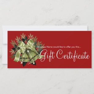 Carte Certificat cadeau de vacances Cloches de Noël vert
