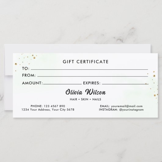 Carte Certificat cadeau de verdure (Dos)