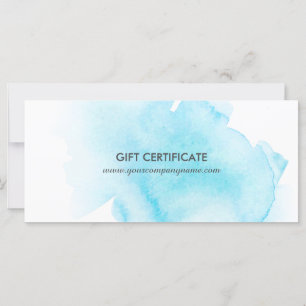 Carte Certificat cadeau d'éclaboussure d'aquarelle bleue