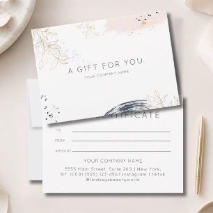 Carte Certificat Cadeau d'Encre Aquarelle Moderne