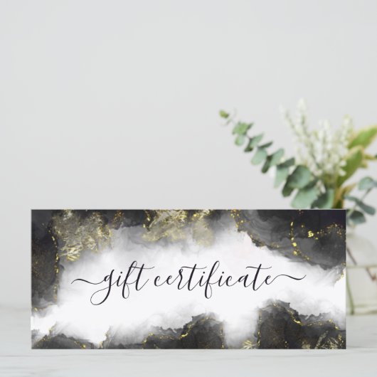 Carte Certificat cadeau d'encre liquide moderne noir et (Debout devant)