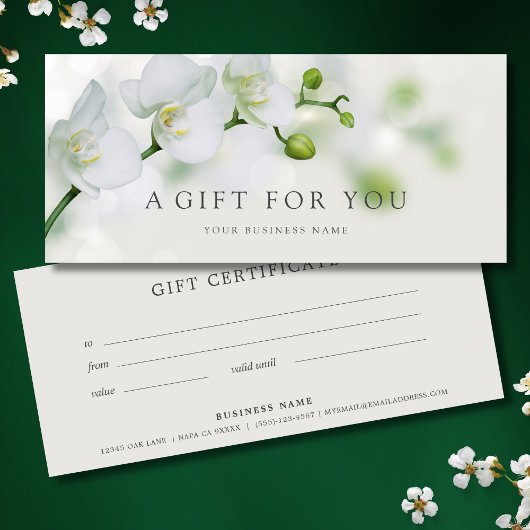 Carte Certificat cadeau d'entreprise florale orchidée