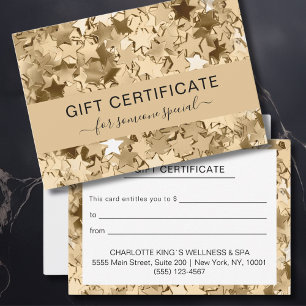 Carte Certificat cadeau d'entreprise Gold Stars moderne