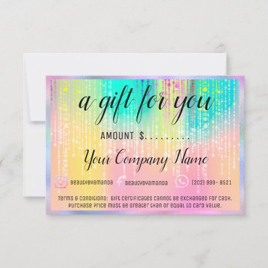 Carte Certificat cadeau d'entreprise Holographie Unicorn (Devant)