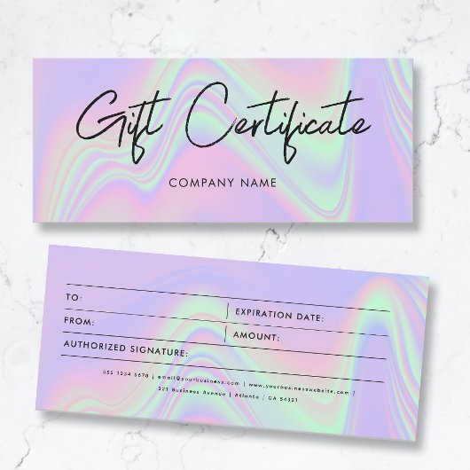 Carte Certificat cadeau d'entreprise holographique