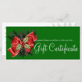 Carte Certificat cadeau d'entreprise Mistletoe & Red Bow (Devant / Derrière)