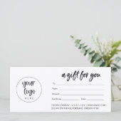 Carte Certificat cadeau d'entreprise moderne avec logo (Debout devant)