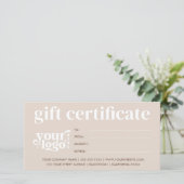 Carte Certificat cadeau d'entreprise moderne avec logo p (Debout devant)