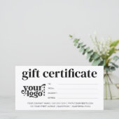 Carte Certificat cadeau d'entreprise moderne avec logo p (Debout devant)