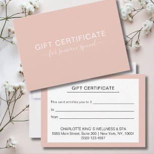 Carte Certificat cadeau d'entreprise moderne Soft Blush