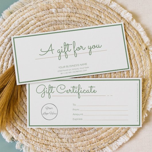 Carte Certificat cadeau d'entreprise Neutral Sauge vert