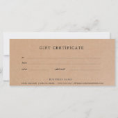 Carte Certificat cadeau d'entreprise Papier Kraft (Dos)