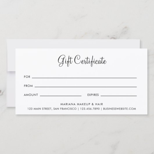 Carte Certificat cadeau d'entreprise Script simple (Dos)
