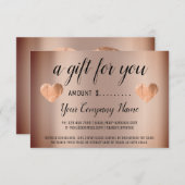 Carte Certificat cadeau d'entreprise Simple Rose de cuiv (Devant / Derrière)