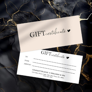 Carte Certificat cadeau d'entreprise spécifique au clien