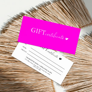 Carte Certificat cadeau d'entreprise spécifique au clien