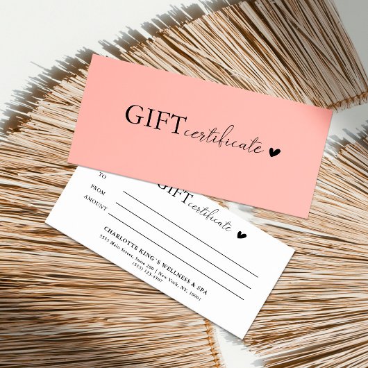 Carte Certificat cadeau d'entreprise spécifique au clien