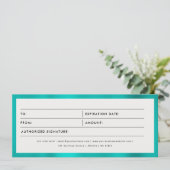 Carte Certificat cadeau d'entreprise Turquoise métalliqu (Debout devant)