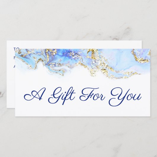 Carte certificat cadeau design en marbre bleu (Devant / Derrière)