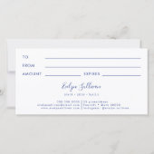 Carte certificat cadeau design en marbre bleu (Dos)
