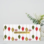 Carte Certificat-cadeau d'ornements de fêtes de Noël gla (Debout devant)