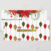 Carte Certificat-cadeau d'ornements de fêtes de Noël gla (Devant / Derrière)