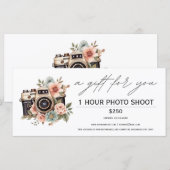 Carte Certificat cadeau du bon de séance photo (Devant / Derrière)