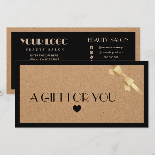 Carte Certificat cadeau du logo du coeur papier d'artisa (Devant / Derrière)