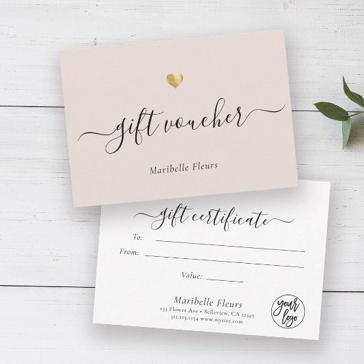Carte Certificat cadeau du logo or de script moderne