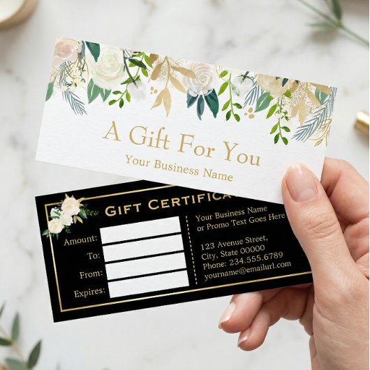 Carte Certificat Cadeau du Salon de Beauté Fleur Or Ivoi