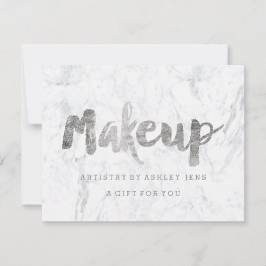 Carte Certificat cadeau écriture maquillage argent marbr (Devant)