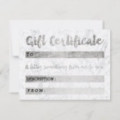 Carte Certificat cadeau écriture maquillage argent marbr (Dos)