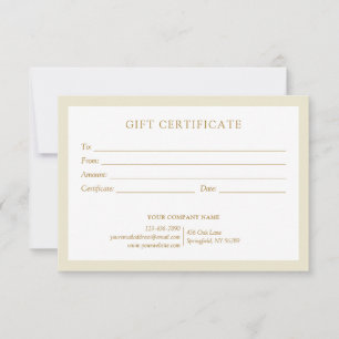 Carte Certificat Cadeau Élégant Beige Or