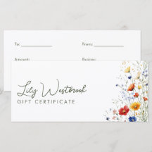 Certificat Cadeau Élégant Fleur Sauvage Aquarelle