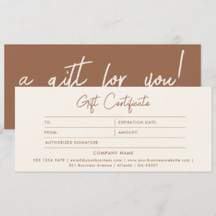 Carte Certificat Cadeau Élégant Minimaliste Ivoire Marro