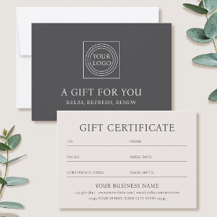 Carte Certificat Cadeau Élégant pour Entreprise Logo Bei