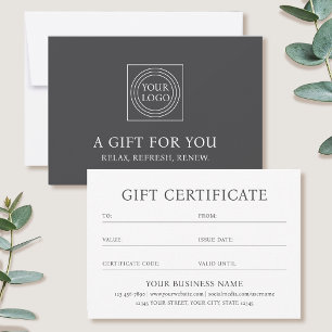 Carte Certificat Cadeau Élégant pour Entreprise Logo Gri