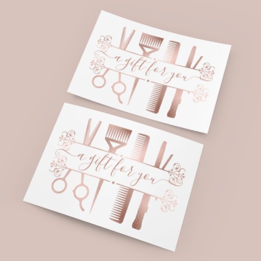 Carte Certificat cadeau Elegant Rose Ciseaux Or Phuile