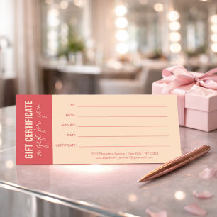 Carte Certificat-cadeau Élégant Rose et Ivoire pour Entr