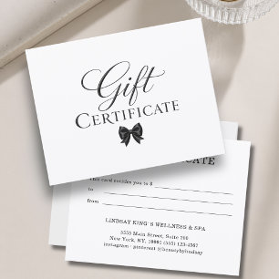 Carte Certificat Cadeau Élégant Ruban Blanc Noir