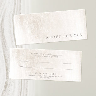 Carte Certificat Cadeau Élégant Salon Spa Marbre Brossé