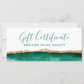 Carte Certificat Cadeau Emerald Green Et Gold Watercolor (Devant)