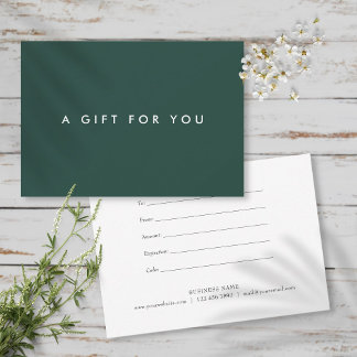 Carte Certificat Cadeau Émeraude Minimaliste Gras