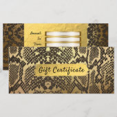 Carte Certificat Cadeau en Feuille de Serpent Doré (Devant / Derrière)