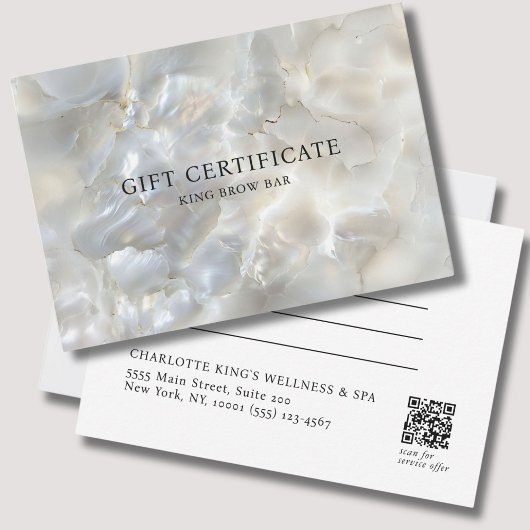 CARTE CERTIFICAT CADEAU EN MARBRE EN ARGENT BLANC SALON
