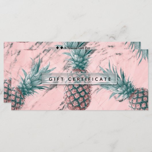 Carte Certificat cadeau en marbre rose ananas Swirl chic (Devant / Derrière)