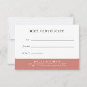Carte Certificat cadeau en marbre rose et Rose or (Dos)