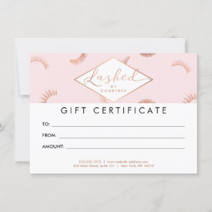Carte Certificat cadeau en or rose/Rose texte pointillé