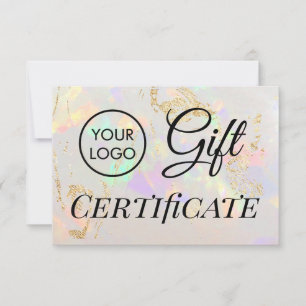 Carte certificat cadeau en pierre d'opale blanche logo